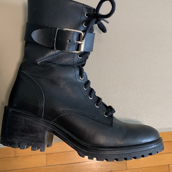 STEVE MADDEN Griffen Leather Moto Combat Style Boots Size 7.5 Black - Picture 14 of 16